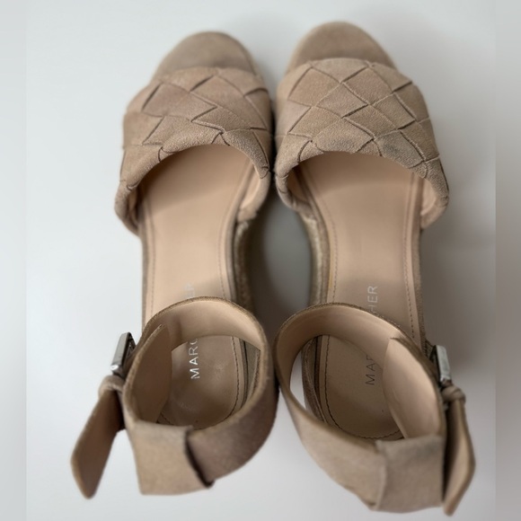 Marc Fisher Women’s Beige/Tan Leather & Suede, Woven Wedge Platform Sandals 8M - Picture 6 of 16